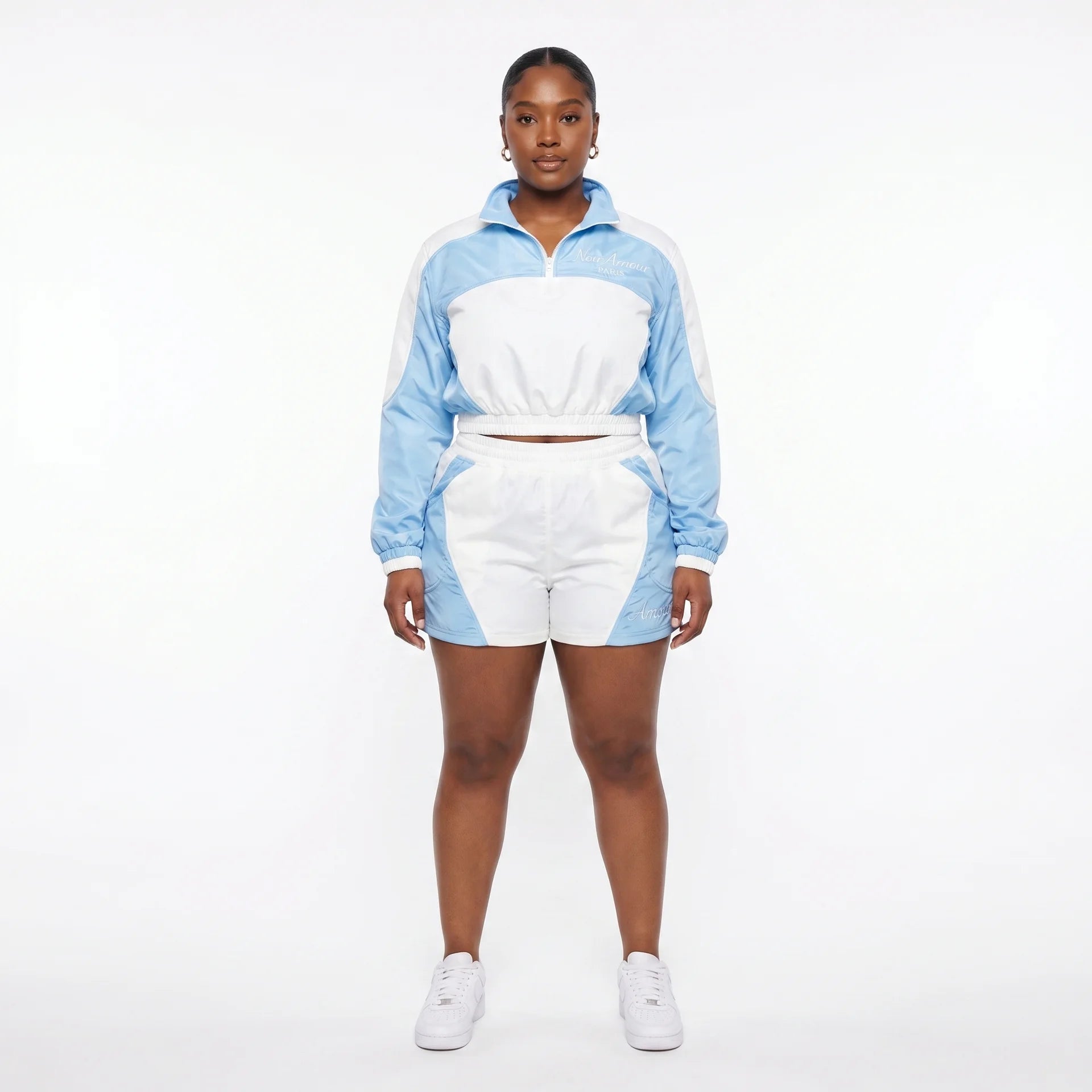 Noir Amour Sky Blue & White Nylon Set