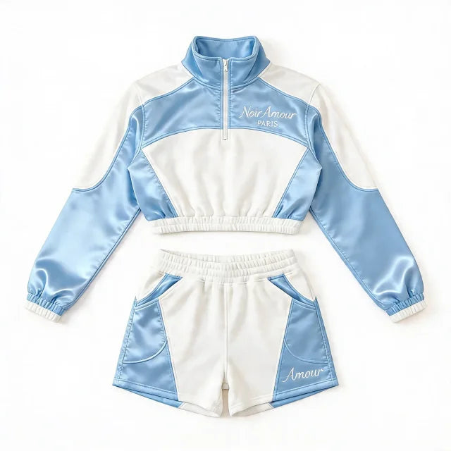 Noir Amour Sky Blue & White Nylon Set