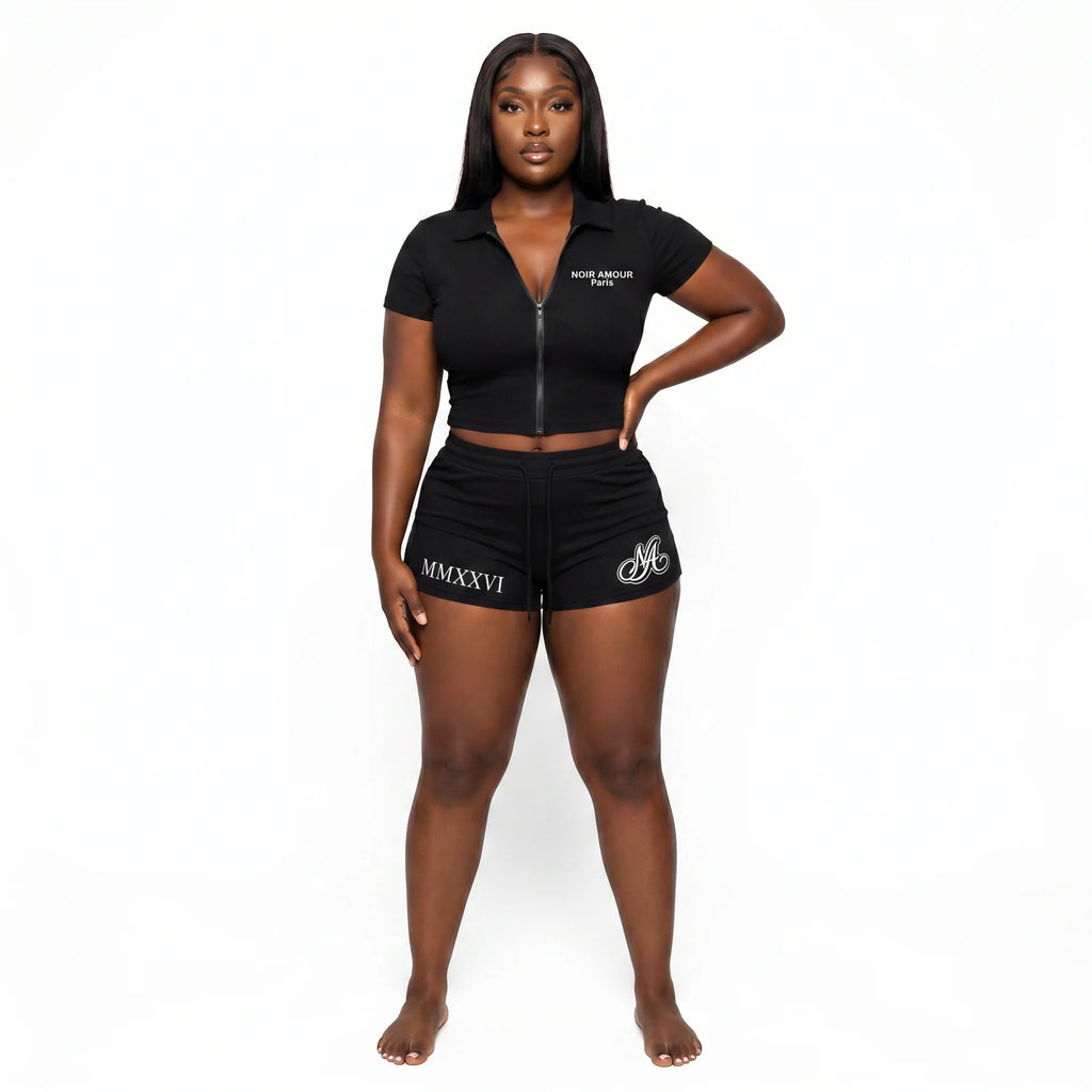 Noir Amour Paris Ribbed Full Zipper Crop Set