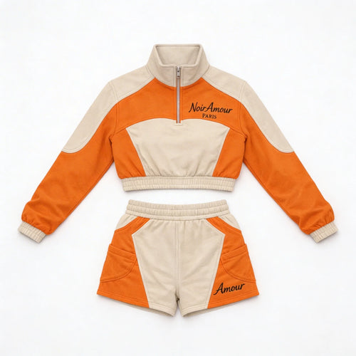 Noir Amour Orange & Cream Velour 2-Piece Set