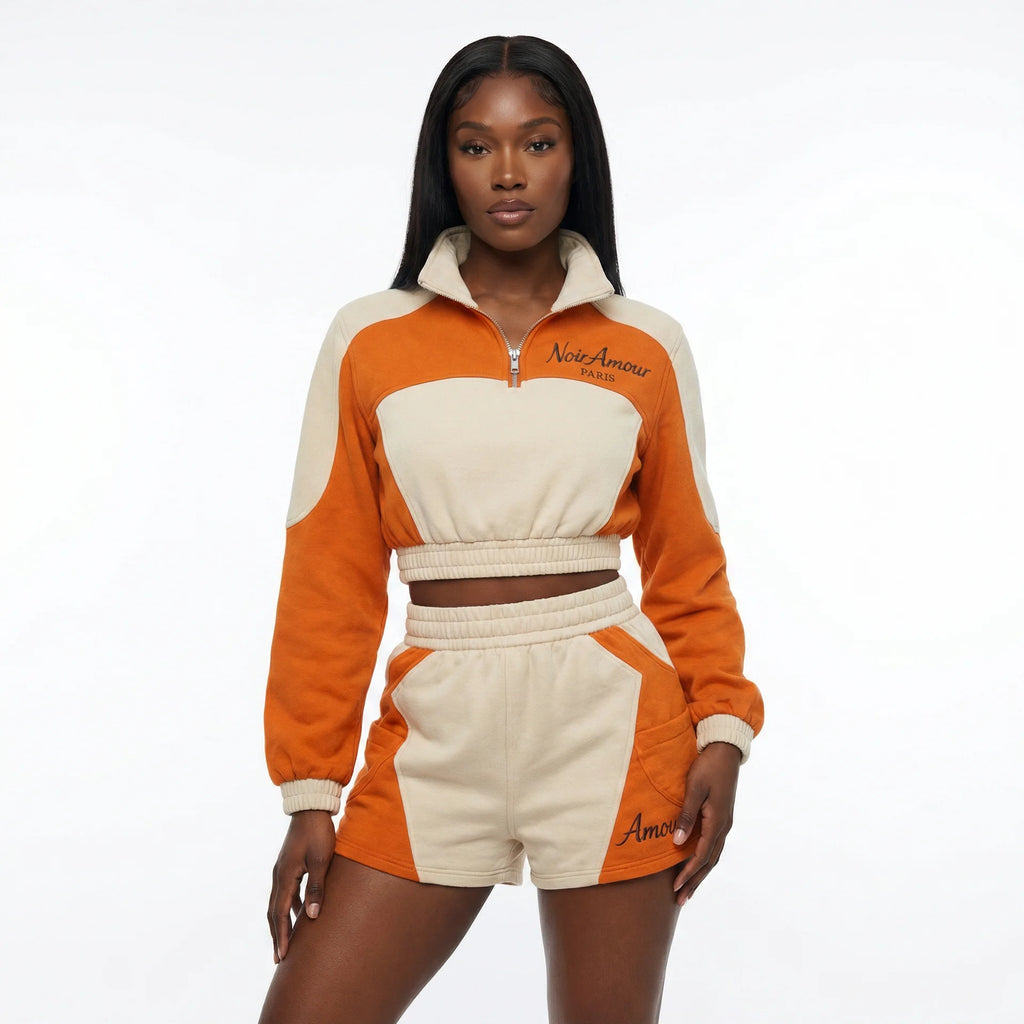 Noir Amour Orange & Cream Velour 2-Piece Set